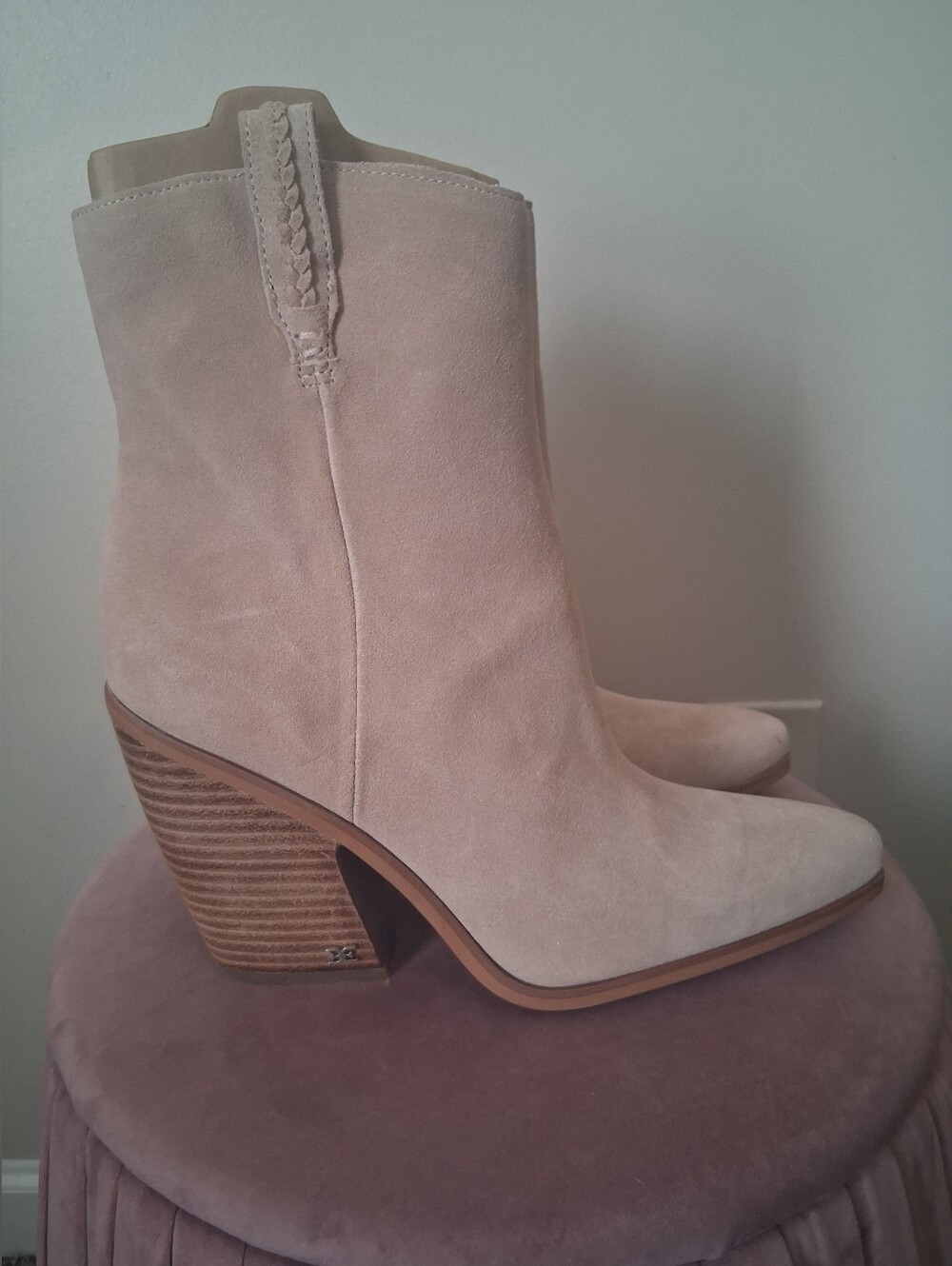 Sam Edelman Agnes Sesame Stacked Heel Pull On Ankle Western Boots Size 9 - Picture 4 of 12